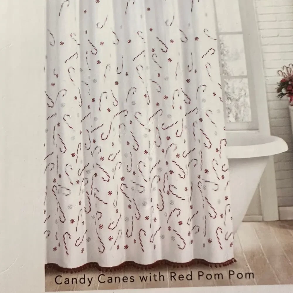 Cynthia Rowley Candy Canes Peppermint Candy Silver Highlights Shower Curtain